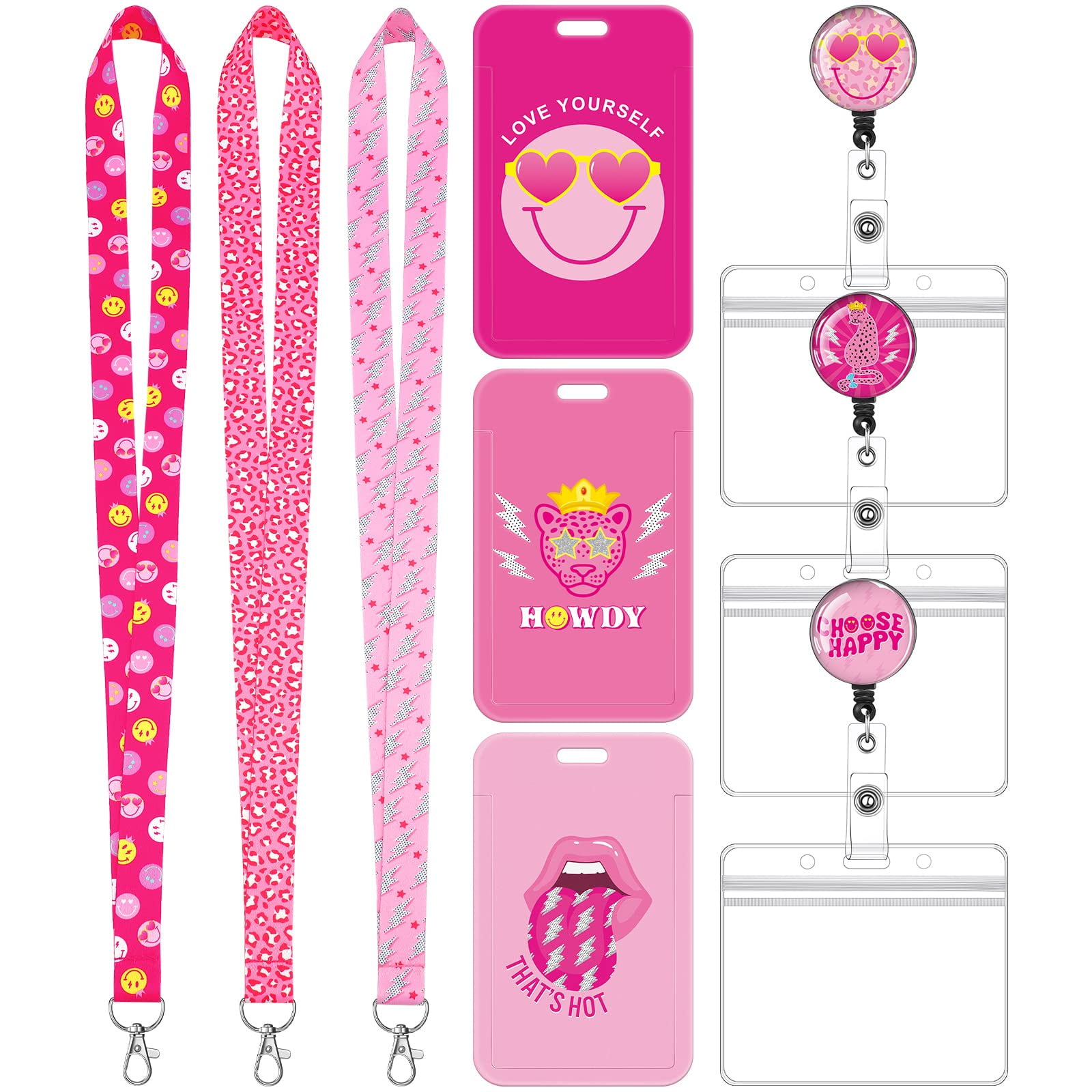 Plifal ID Badge Holder with Lanyard and Retractable Badge Reel Belt  Clip,Pink Tropical Leaves Keychain Lanyards Clip on Badge Extender Vertical  ID Sleeve for Women : : Office Products