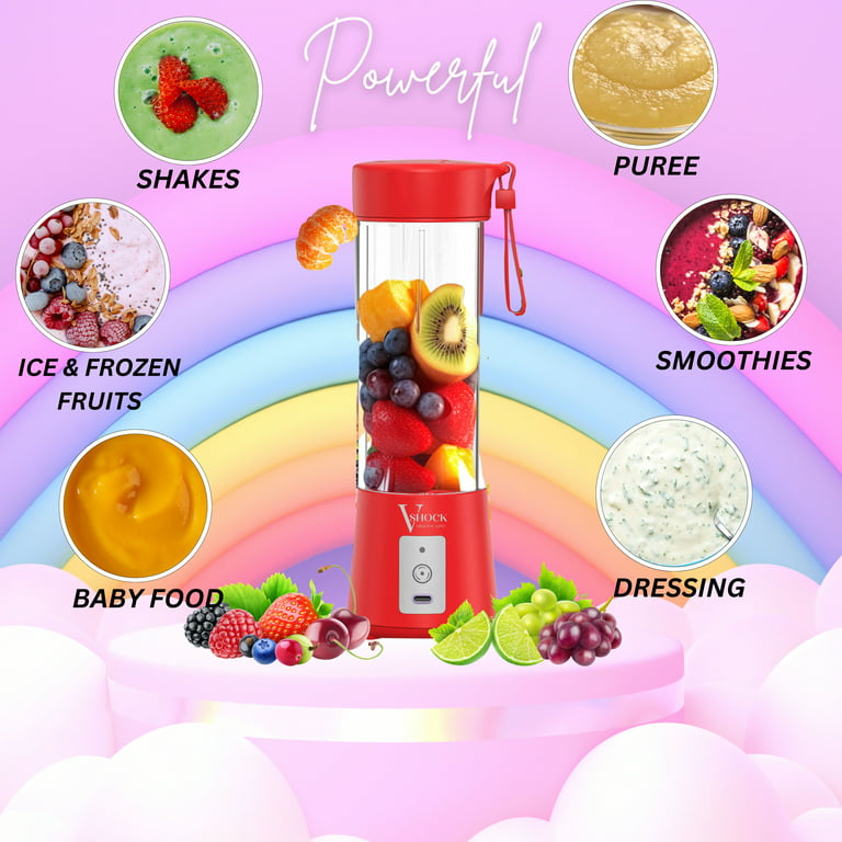 Vaeqozva Portable Blender USB Rechargeable Personal Mixer Fruit 12.8 oz Mini Blender for Smoothie, Fruit Juice, Protein Shake, Milk Shakes