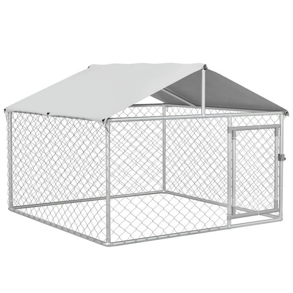 Topcobe 6.6' x 6.6' x 4.9' Dog Kennel Outdoor for Small Medium Dogs with Waterproof Roof, Outside Pet Shelter, Small Animal Habitat, Silver