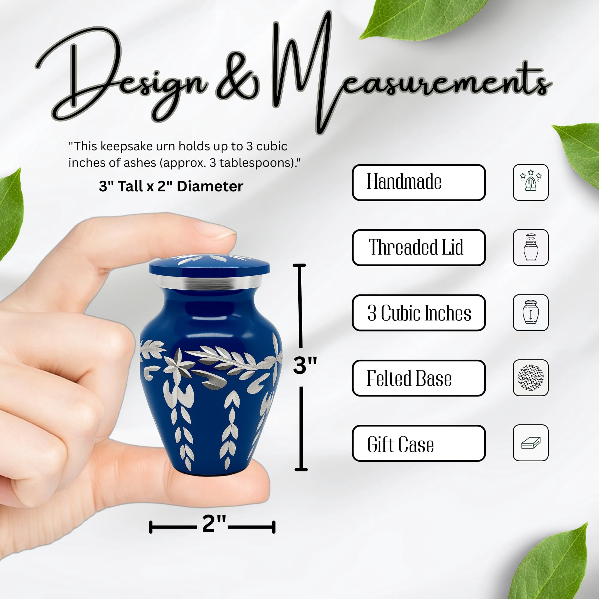 Nova Niche Dark Blue Small Cremation Urn for Human Ashes – Handicrafted Memorial Keepsake with Velvet Box.(3"cu.in)
