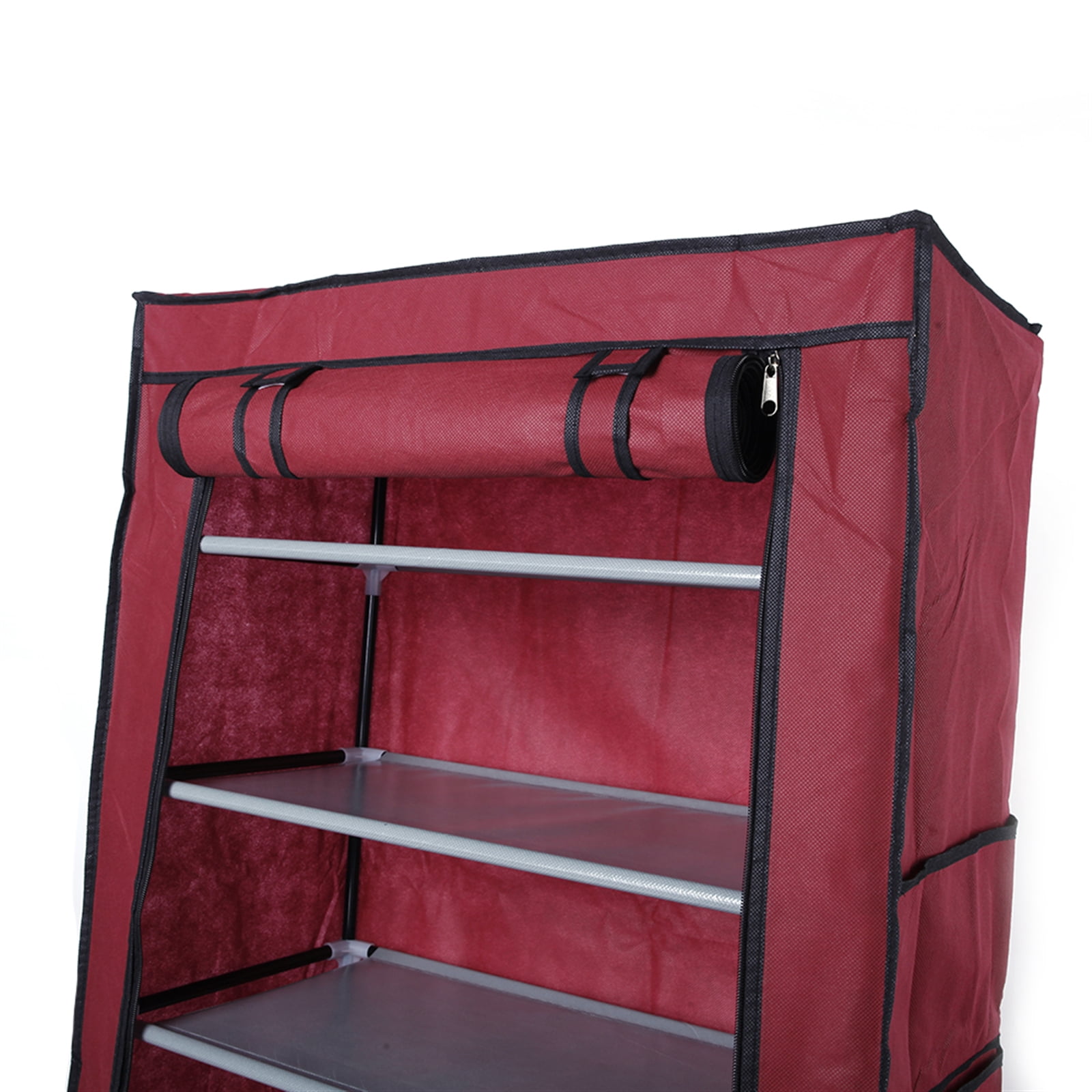 Wine Red 9-Lattice 10-Layer Shoe Rack, Non-Woven Fabric Steel Frame Compact Shoe Storage Organizer, Room-Saving Decorative Shoe Rack for Home Entryway