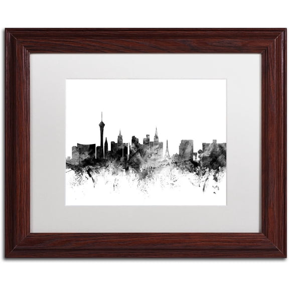 Trademark Fine Art "Las Vegas Nevada Skyline B&W" Canvas Art by Michael Tompsett, White Matte, Wood Frame