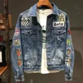 thumbnail image 2 of Abrigo vaquero para hombre, chaqueta vaquera con botones, holgado, con agujeros, rasgado, estilo rockero, de Corea, nuevo, al precio más bajo, ropa de hombre de moda desgastada, 2 of 4