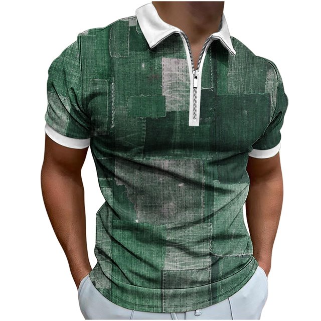 Funicet Hauts pour Femmes Manches 3/4, T-Shirts pour Femmes, T-Shirts à Manches Courtes Zippés pour Hommes, T-Shirt Imprimé à Col Rabattu, Haut Ample, T-Shirts pour Hommes en Coton