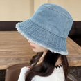thumbnail image 4 of CoCopeaunts New bucket hats women summer Tassel Washed Denim Bucket Hats for Men Foldable Cotton Panama Cap Outdoor Beach Fishing Sun Hat, 4 of 6