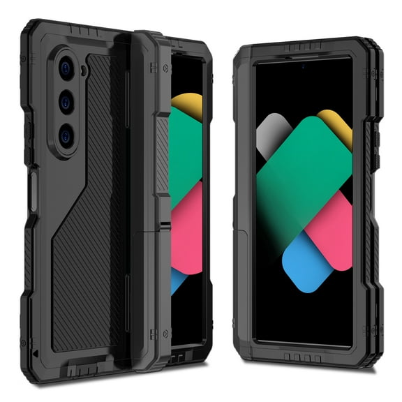 Case for Samsung Galaxy Z Fold 6 with Hidden Kickstand [Built-in Screen Protector & S Pen Holder] Heavy Duty Metal Frame Hinge Protection Shockproof Rugged Case for Galaxy Z Fold 6, Black