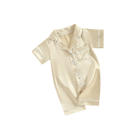 Mono de pijama de verano para bebé niña, manga corta, solapa, color liso, con botones.