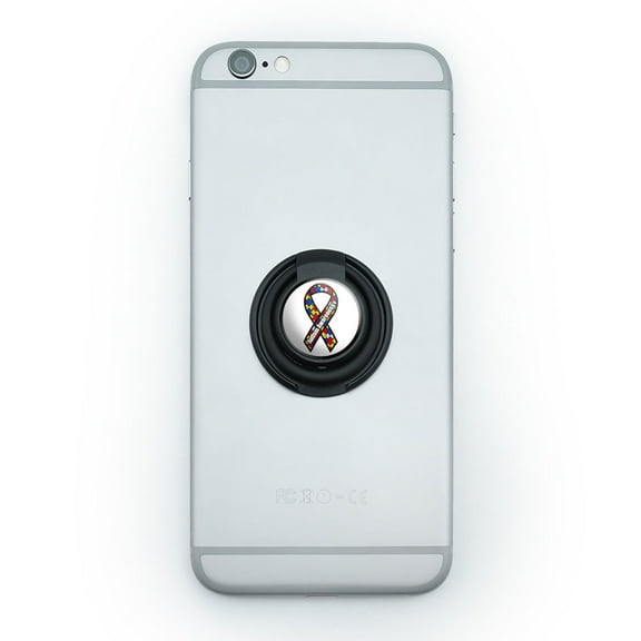 Autism Awareness Ribbon on White Mobile Phone Ring Holder Stand