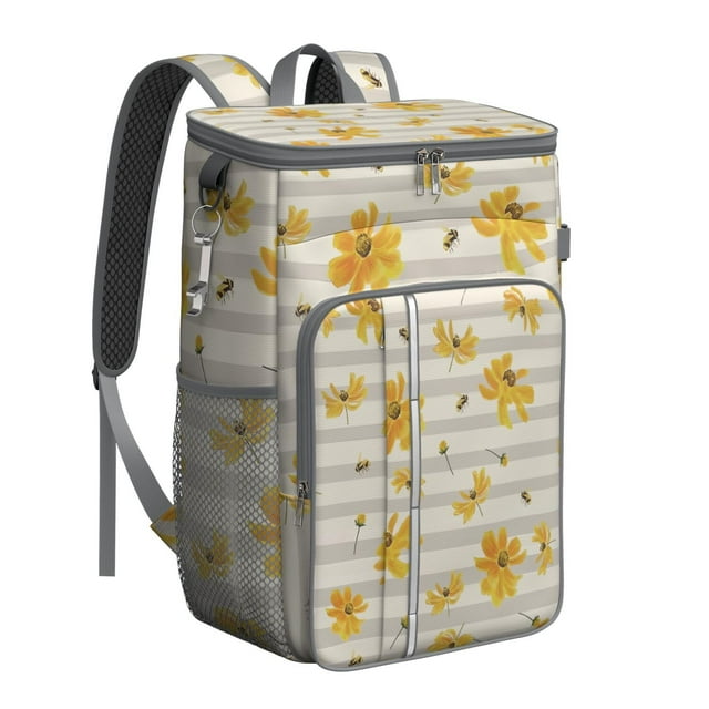 Retro Daisy Graphic Cooler Backpack - High-Capacity 20L Insulated Picnic Backpack with Multiple Pockets for Organization