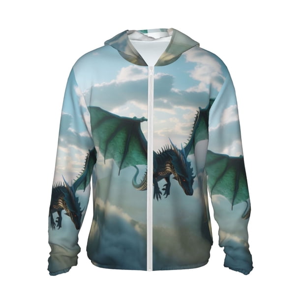 Fotbe Cloud Sky Green Dragon Chaqueta con Protección Solar UPF 50+ para Hombre y Mujer, Camisa con Capucha y Bolsillos-Large
