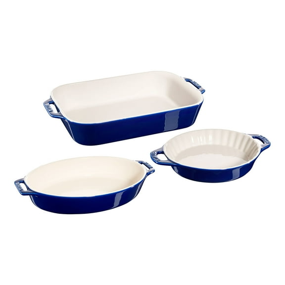 STAUB Ceramique Mixed Baking Dish Set Dark Blue 3 Piece