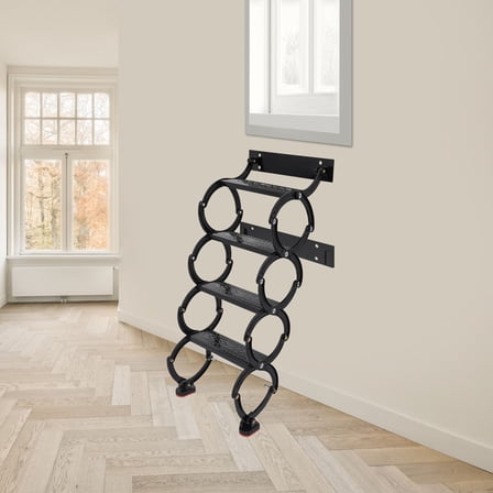 4 Steps Wall Mounted Attic Ladder, Pull Down Telescoping Step Ladder, Black