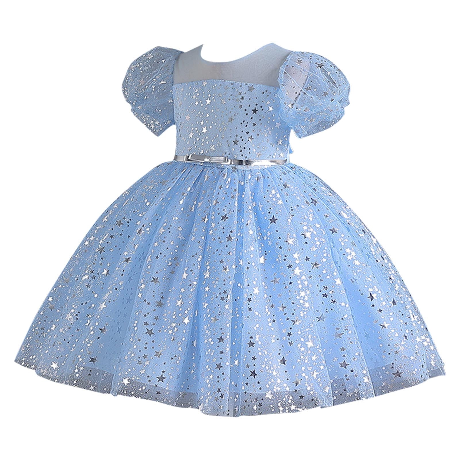 Girls Sequins Tutu-Dresses Layered-Tulle Size 4-12 Toddlers Kids Cute Short Puffed Sleeve Crewneck A-Line Birthday Evening Party Dress