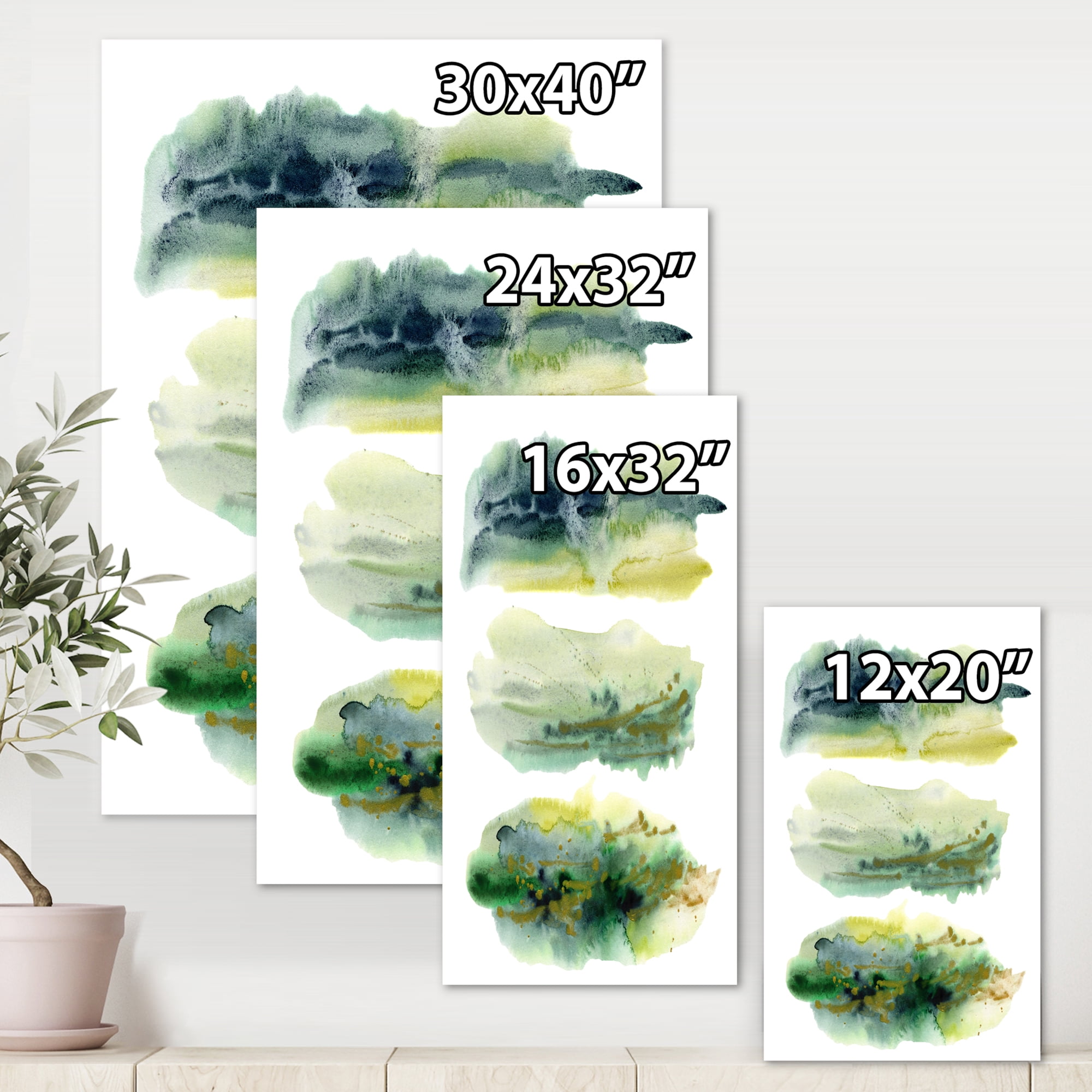 Designart ' Golden Green Abstract Clouds I ' Modern Canvas Wall Art Print