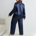 thumbnail image 4 of Wangmeiwg Women's Pajama Sets Women's Ice Silk Sleepwear Set Elegant Long Sleeve Cardigan and Trousers for Comfortable Nightwear Relaxation 4XL Blue, 4 of 4