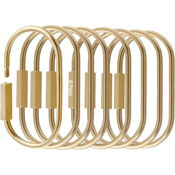 8 Pcs Locking Carabiner Key Rings for Keys,Gold Carabiner Keychain Clip,Screw Lock Keychain Organizer, Purse Bag Charms,Brass