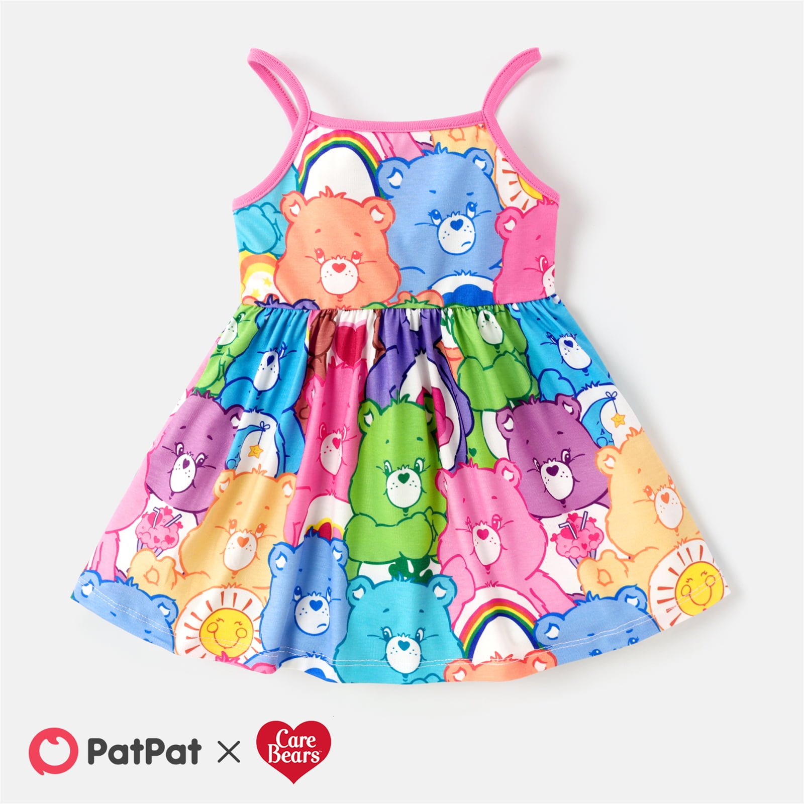 Care Bears Toddler Girl Allover Print Ruffle Bowknot Design Pink Tank Dress