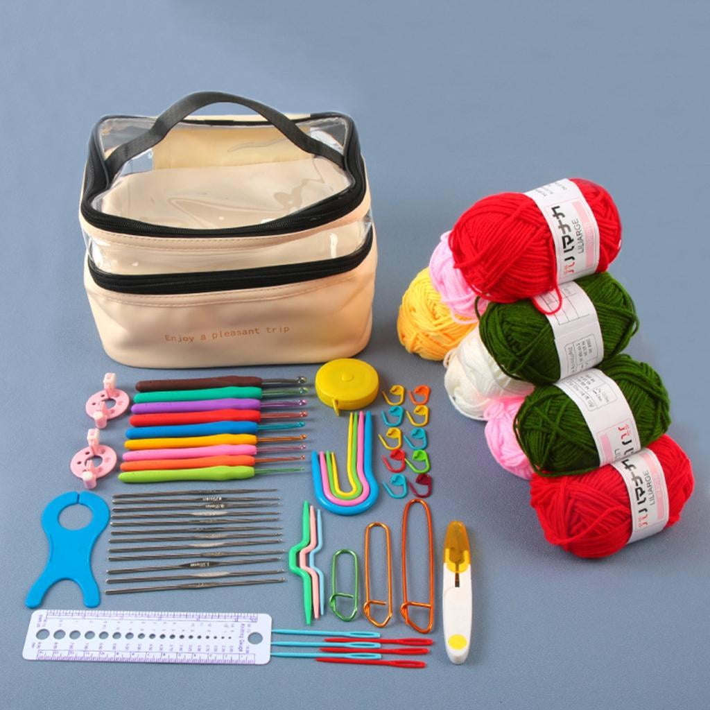 58 Pieces Portable Crochet Starter Kits Beginners Crochet Kits Crochet Yarn and Crochet Hook Set for Making Bag, Gloves