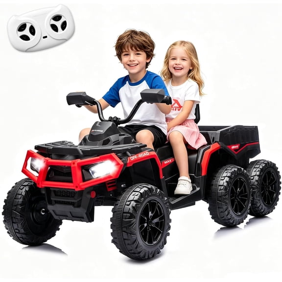 ICEELF 24V Kids ATV 4 Wheeler Ride On Toy, 4x200W Motors, 2-Seater with 19" Seat, EVA Tires, Remote Control, Music Function, LED Lights & Rear Storage Basket, Red