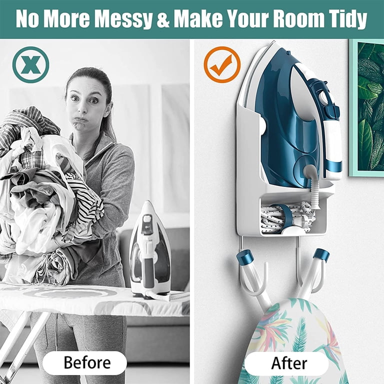 Wall Mount Ironing Board Holder - Electric Iron Rack, Space Saving Laundry Organizer