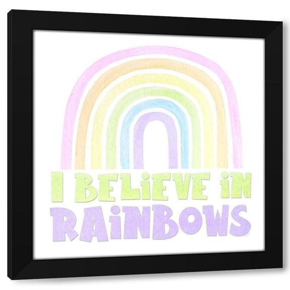 Tara Reed 12x12 Black Modern Wood Framed Wall Art Titled - Pastel Rainbows I-Believe