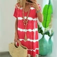 thumbnail image 2 of Susanny Plus Size Party Dresses for Women Shift Striped Short Sleeve T Shirt Dresses 2023 Casual Midi V Neck Knee Length Womens Sun Dress Red M, 2 of 8