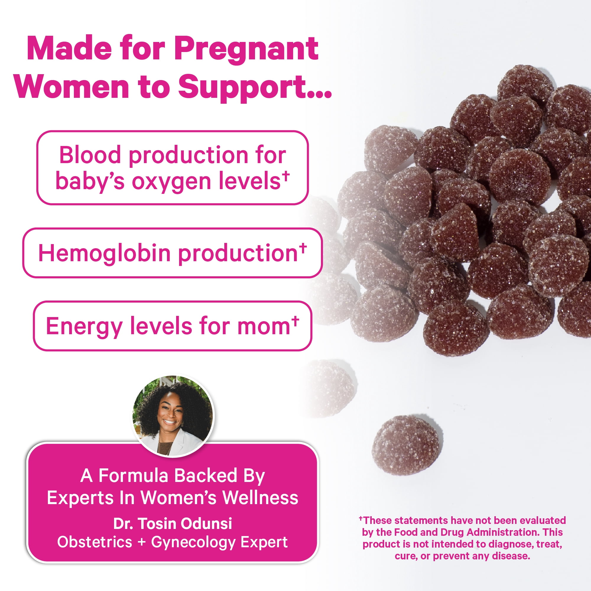 Pink Stork Prenatal Iron Gummies with Vitamin C, Grape Flavor, 60 Count