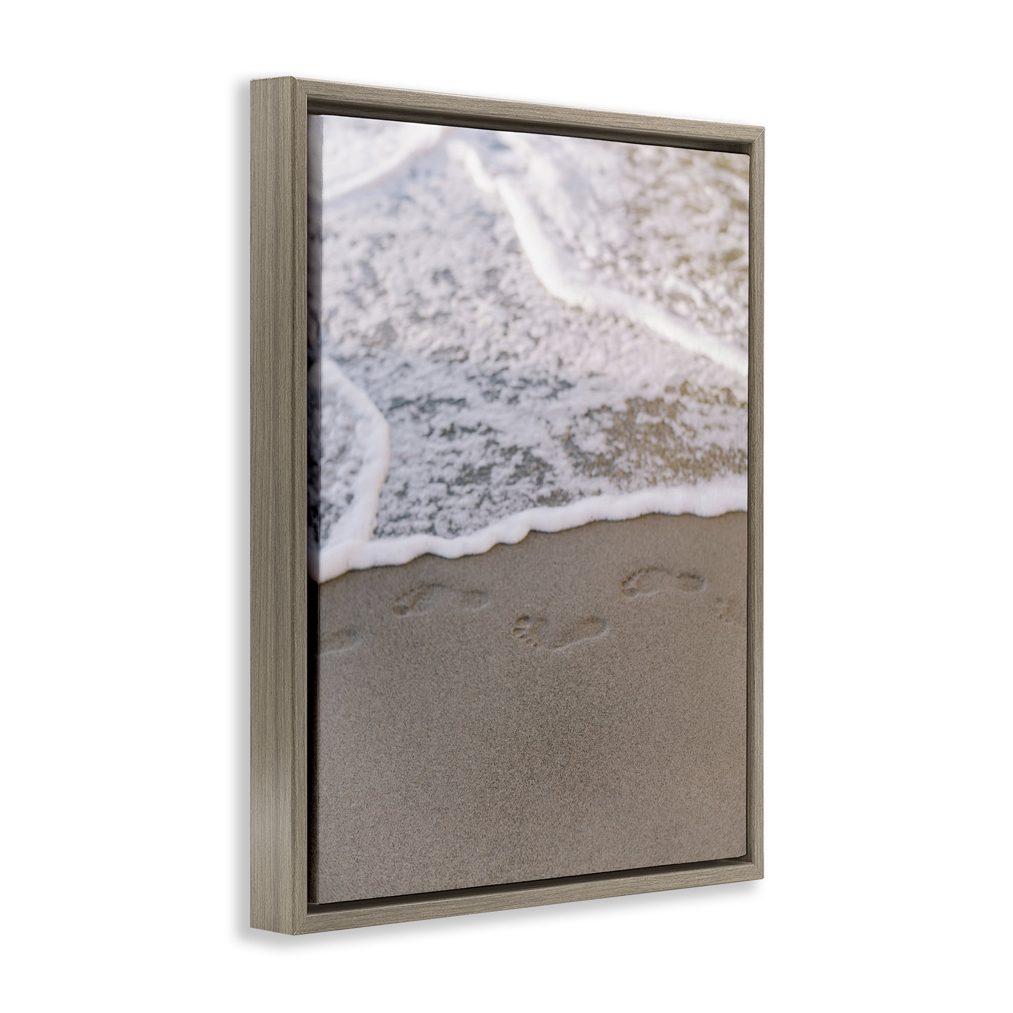 Stupell Industries Ocean's Edge Footprints Coastal Photography Brown Floater Framed Canvas Art Print Wall Art, 25 x 31