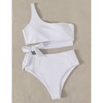 thumbnail image 2 of Traje de baño para mujer, talle alto, correa para un solo hombro, transpirable, elástico, simple, elegante, trajes de baño divididos para fiestas en la playa, blanco puro L, 2 of 5