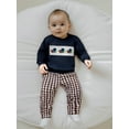 thumbnail image 6 of Qmyliery Boys Autumn 2Pcs Pants Sets Long Sleeve O Neck Rugby Embroidery Tops Plaid Pants Sets, 6 of 9