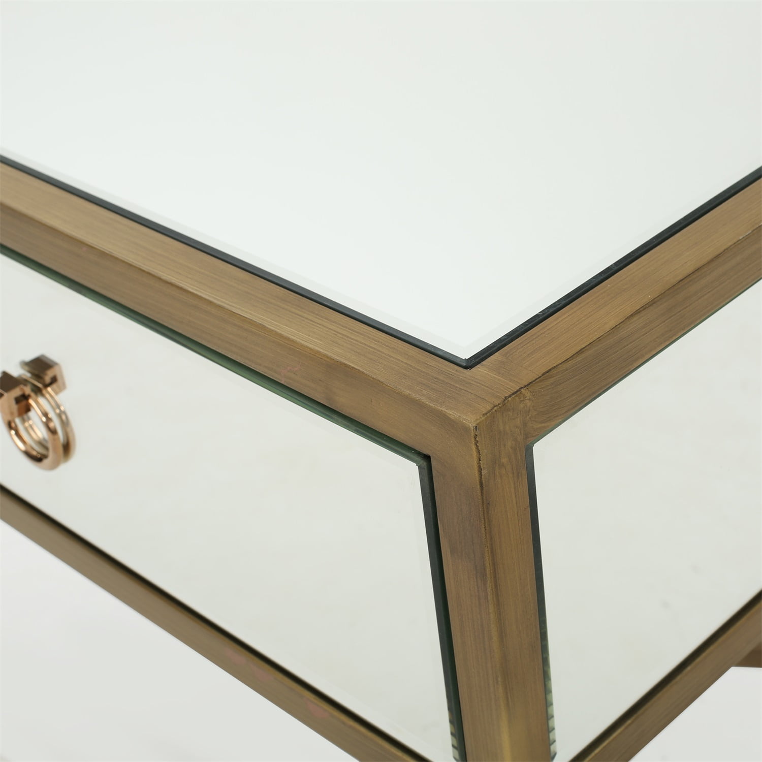 Kadyn Modern Mirrored Side Table, Iron End Table with Drawer, Bedside Table for Bedroom, Gold
