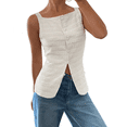 thumbnail image 2 of Womens Vest Top Trendy Button Up Tank Tops Asymmetrical Y2k Going Out Top White M, 2 of 9