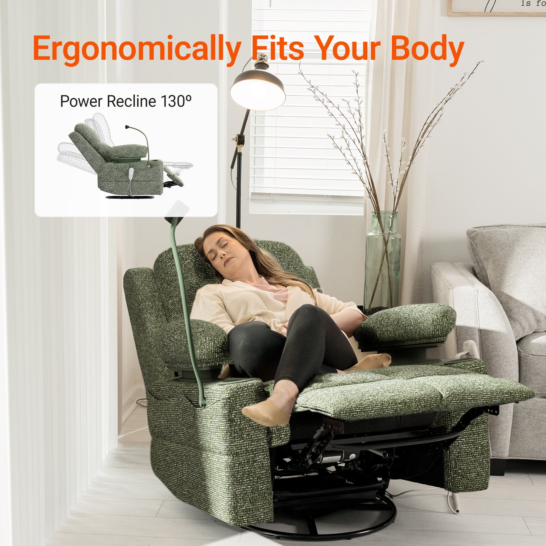 MAMAZING Nursery Rocking Chair Swivel Glider Oversized Recliner with Pockets Electric Power Baby Nursing Chair Green