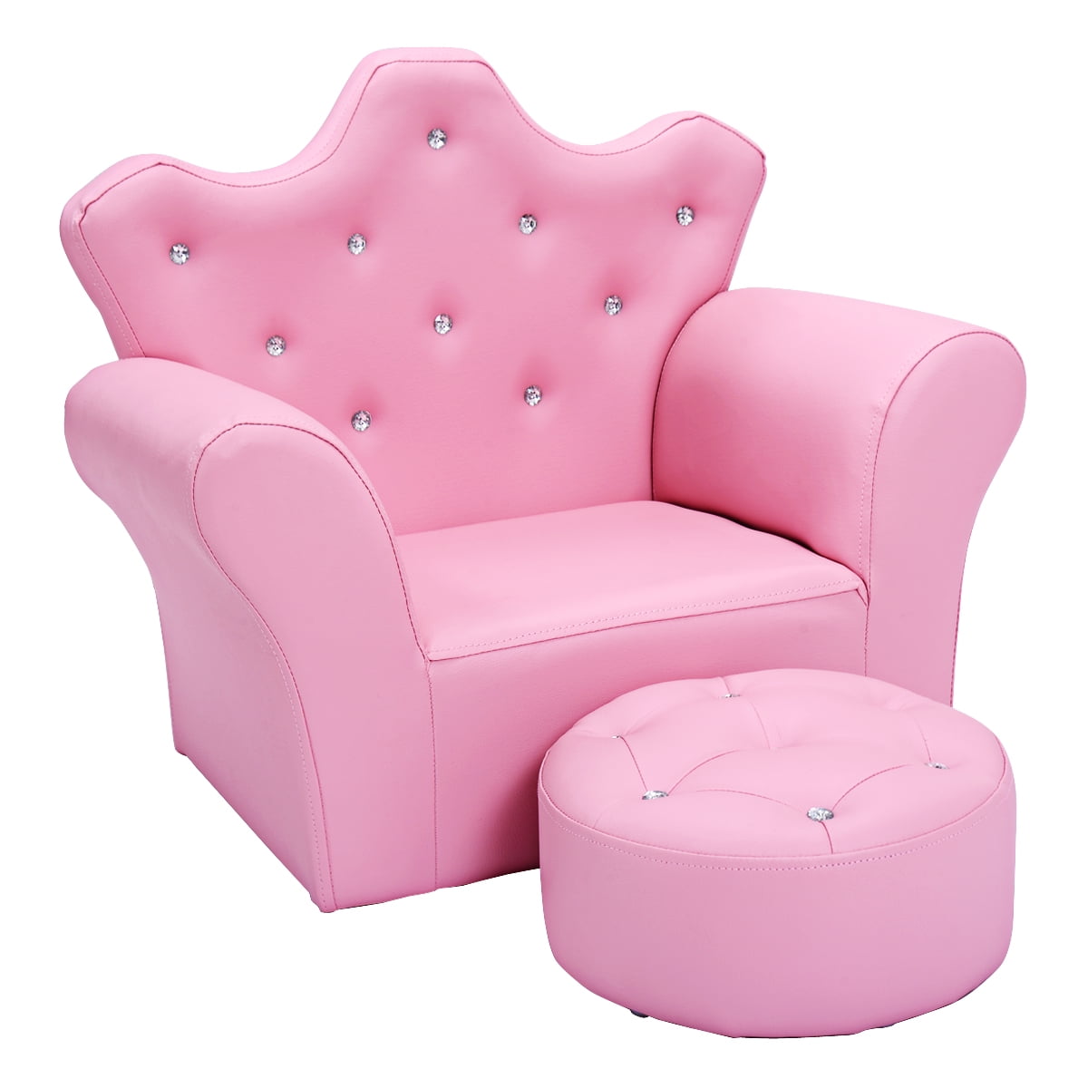 Rose Red Gift for Girls & Boys Kids Sofa Armchair Chair Seat with Free Footstool PU Leather for Baby Bedroom Game Playroom 