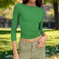 thumbnail image 2 of Besolor Going out Tops for Women Crewneck Long Sleeve Shirts Stretch Slim Fitting Comfy Basic Layer Top Tees, 2 of 7