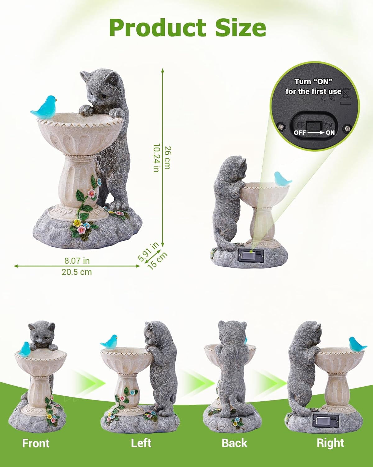 Outdoor Yard Patio Balcony Art, Solar Cat Statue for Garden Decor: IP44 Weatherproof Resin with Automatic Lighting, No Installation – Birthday Gifts for Bird Lovers, Mom, Grandma, Women