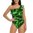 thumbnail image 2 of Yiaed Green Lightning Print Women One Piece Swimsuits Tummy Control One Shoulder Bathing Suits Pattern Ruffle Swimwear-X-Large, 2 of 8