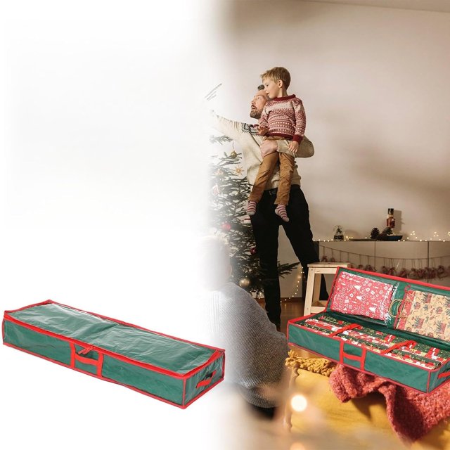 Conteneurs de Rangement pour Papier Cadeau de Noël, Sacs de Rangement avec Fermeture Éclair et Poignées, Rangement sous le Lit pour Décorations, Sacs pour Rouleaux, Rubans, Nœuds (F)