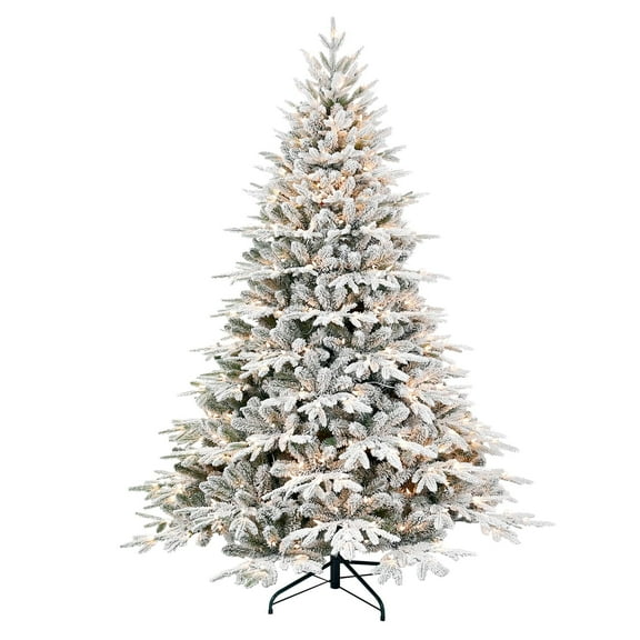 Mayhihi 7.5Ft Prelit White Flocked Fir Artificial Christmas Tree, Prem Xmas Tree, Lifelike PE&PVC