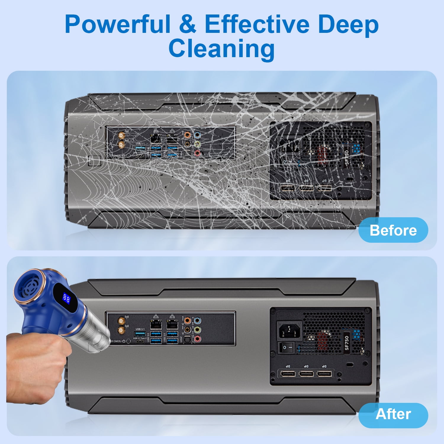 Compressed Air Duster Cordless Handheld Vacuum,AILKIN LED Display 120000Pa 3000mAh Air Blower Electric Compressed Air Duster Cleaner for Computer Keyboard Cleaning,Car,Electronics,Office
