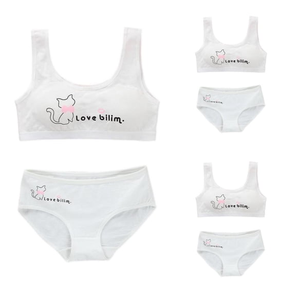 LYMAYTER Teen Girls Cotton Vest Style Training Bra Set Girls Soft Beginner Bras Comfortable Underwear