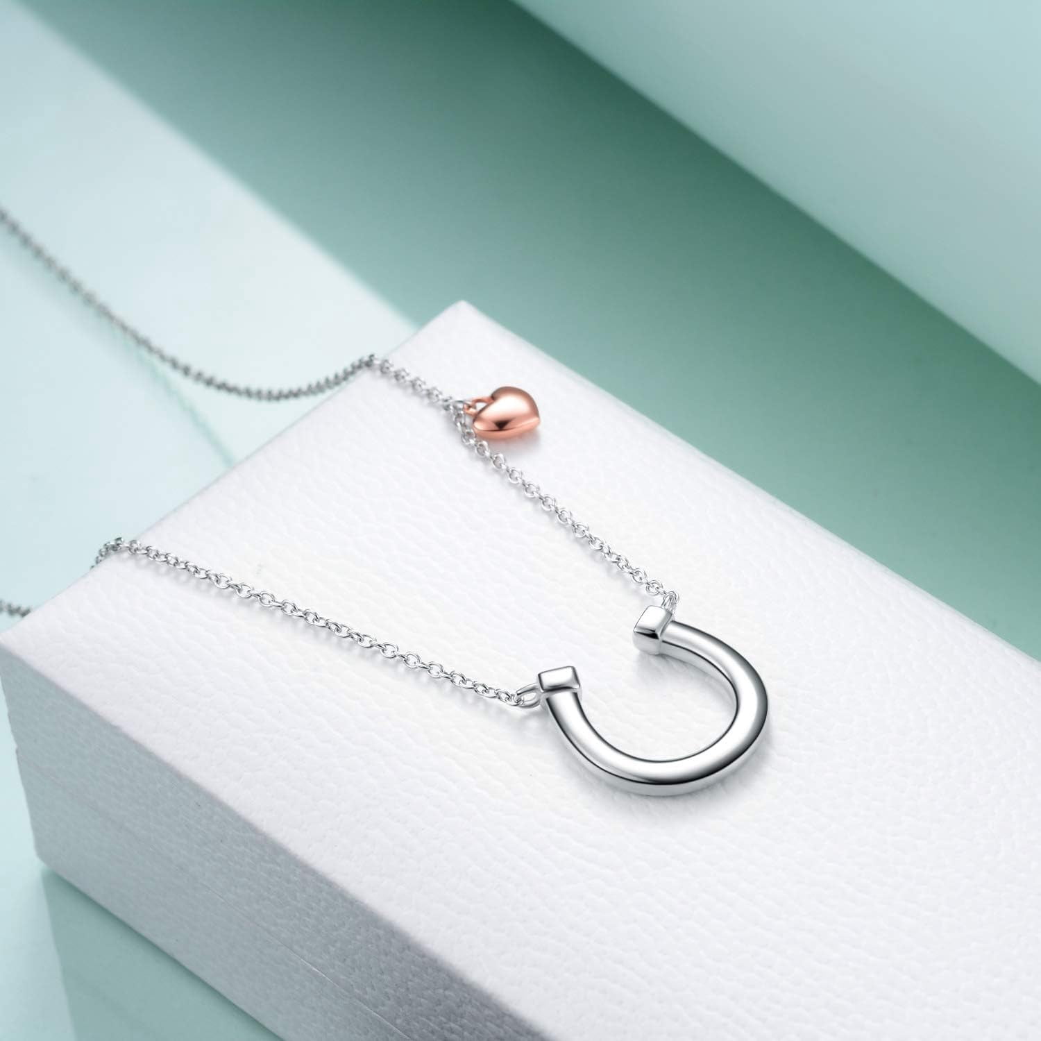 YAFEINI Horseshoe Necklace for Women 925 Sterling Silver Lucky Horse equestrian Horse shoe stirrup Jewelry Gifts “15+2'' (silver)