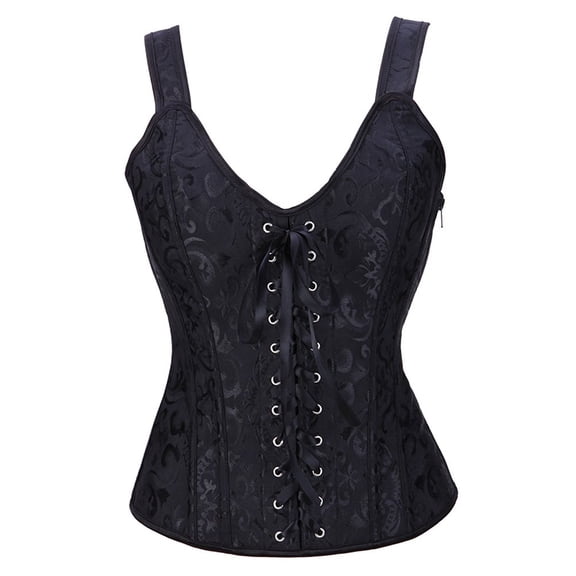 MISS MOLY Women Sexy Boned Lace up Corsets and Strap Bustiers Top Overbust Shapewear Plus Size Black, Style CZ9996