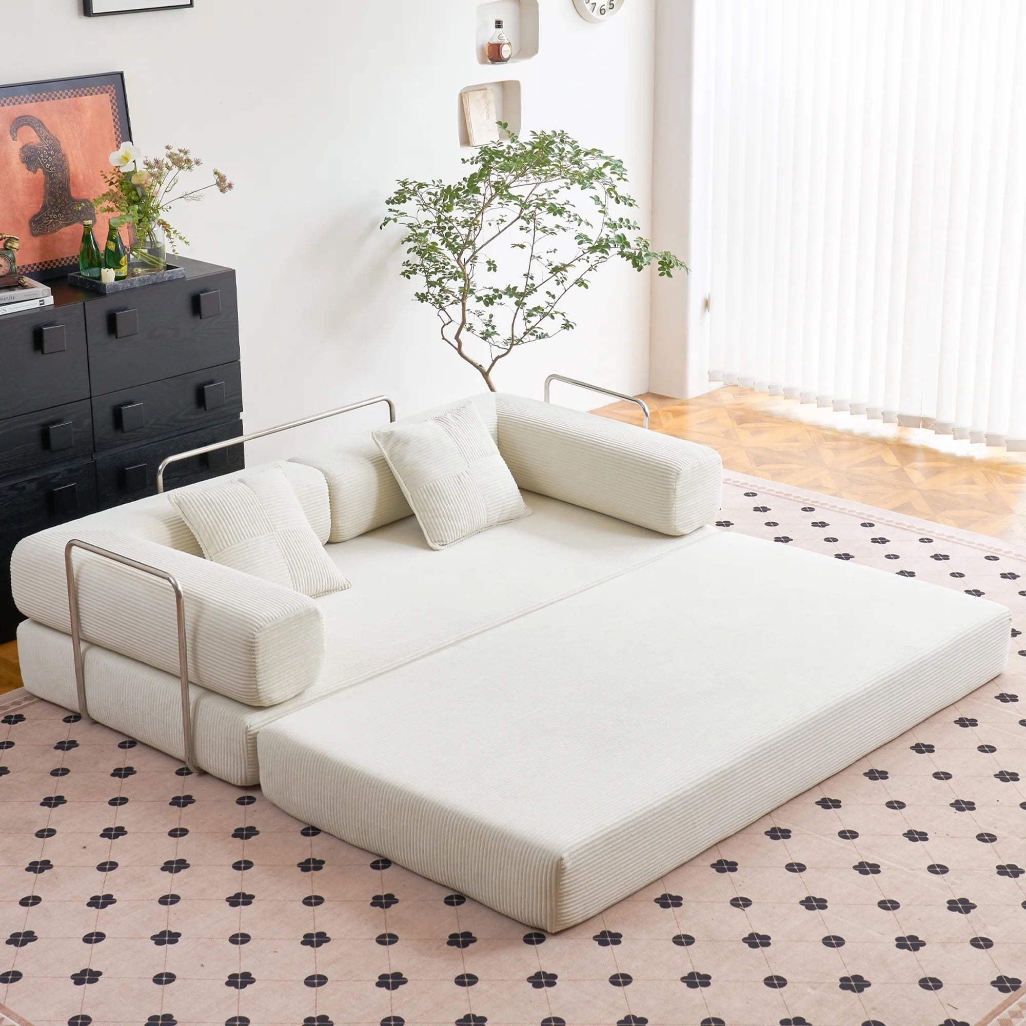 YINIX 81.6" Sleeper Sofa with Two Pillows, Comfy Modular Convertable Sofa Couch for Living Room, Small Spaces, Beige