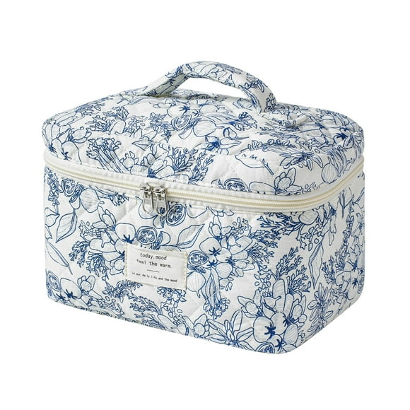 Bolsa de maquillaje uekeboag grande de viaje acolchada con estampado floral de algodón
