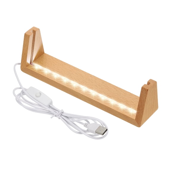 Uxcell 8 Inch Wooden LED Light Base Beech Wood Light Display Stand Table Lighted Lamp Base Night Light, White Light