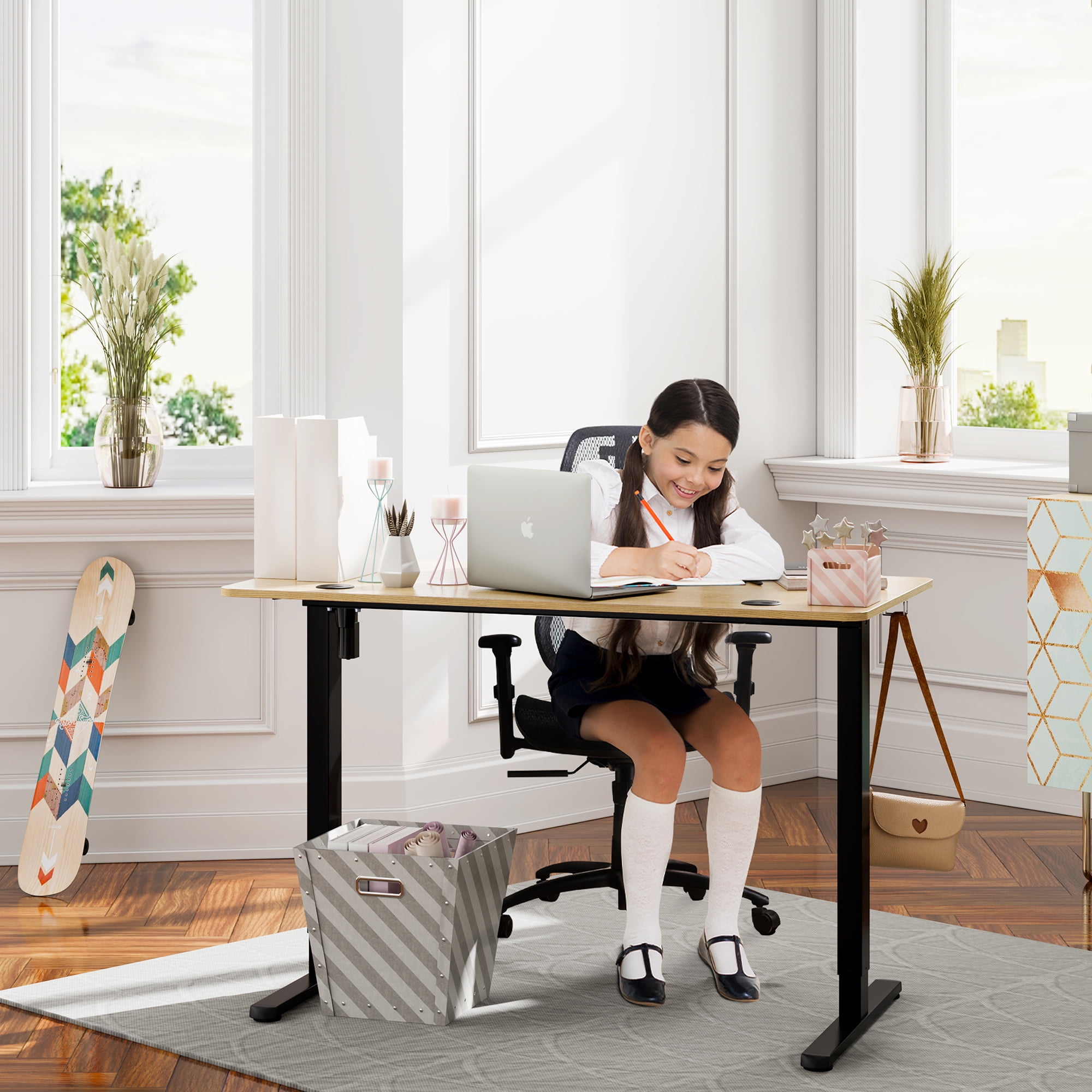 Walsunny Electric Standing Desk, Height Adjustable Desk 48" x 24" Ergonomic Stand Up Desk with Electric Lift & Memory Preset for Home Office, Walnut & Black