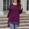 thumbnail image 4 of Scyoekwg Womens Tops 3/4 Sleeve Tunic Shirts Cewneck Double Layers Hem 3/4 Sleeve Shirt Lightweight Solid Color Fall Clothes Casual Loose Vintage Blouses, 4 of 4