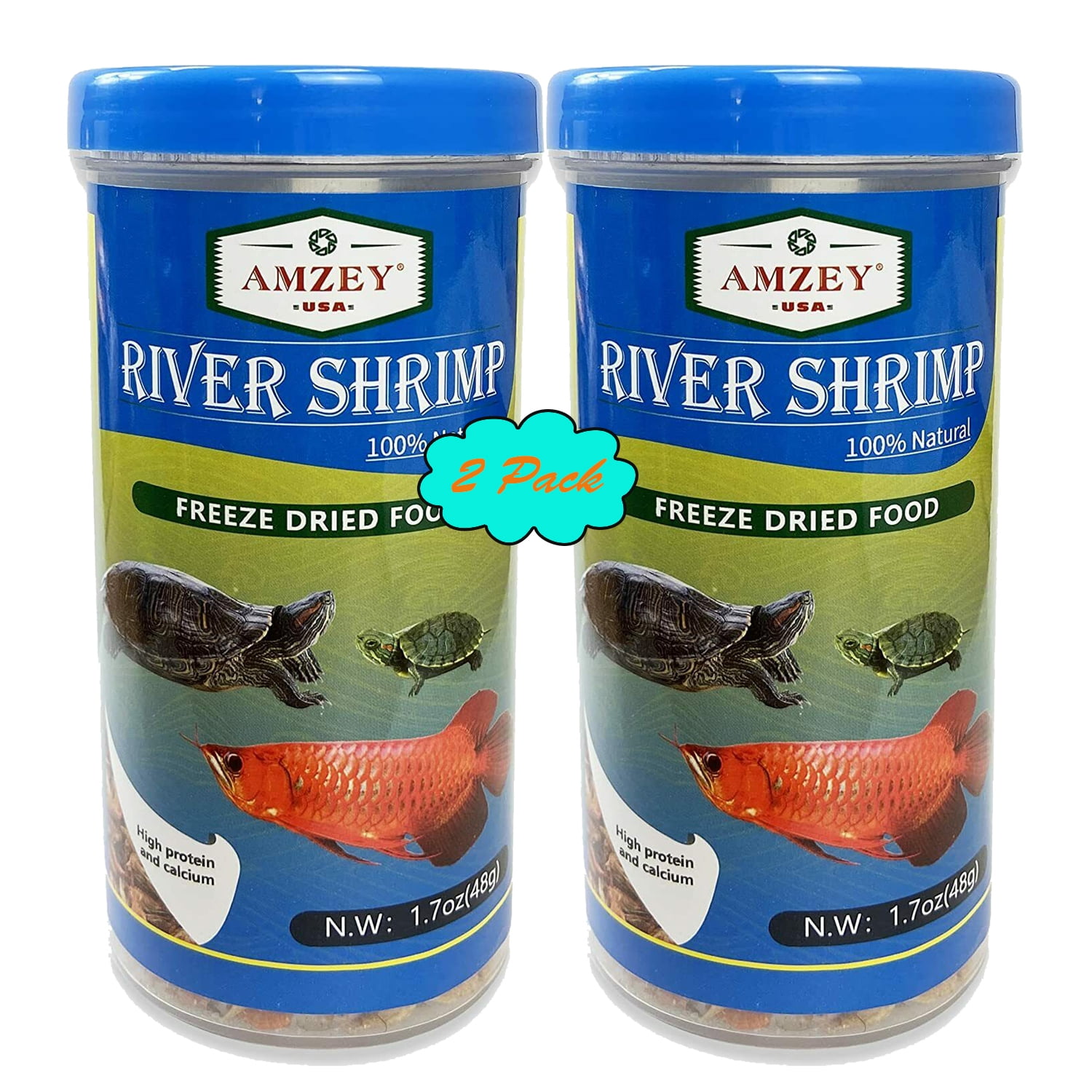 Amzey 2 Pack 1.7 oz Turtle Food Dried River Shrimp for Reptiles