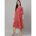 thumbnail image 6 of Janasya Indian Women's Dark Pink Chiffon Lurex Floral Printed flared Kurta, 6 of 8